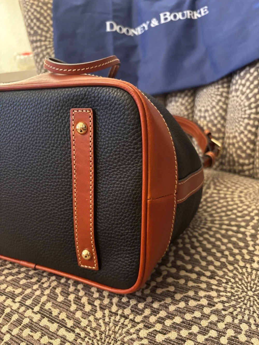 SALE Dooney & Bourke Drawstring Tote Shoulder Bag Dust Bag Tag Black Leather - Picture 10 of 13